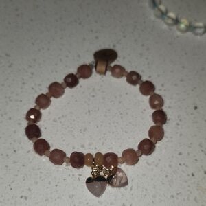 Elegant Pink Beaded Bracelet with Double Heart Charms
